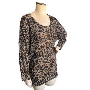 Calvin Klein Plus Sz 1X Top Dolman Sleeve Stretch Leopard Gold Buttons 212J